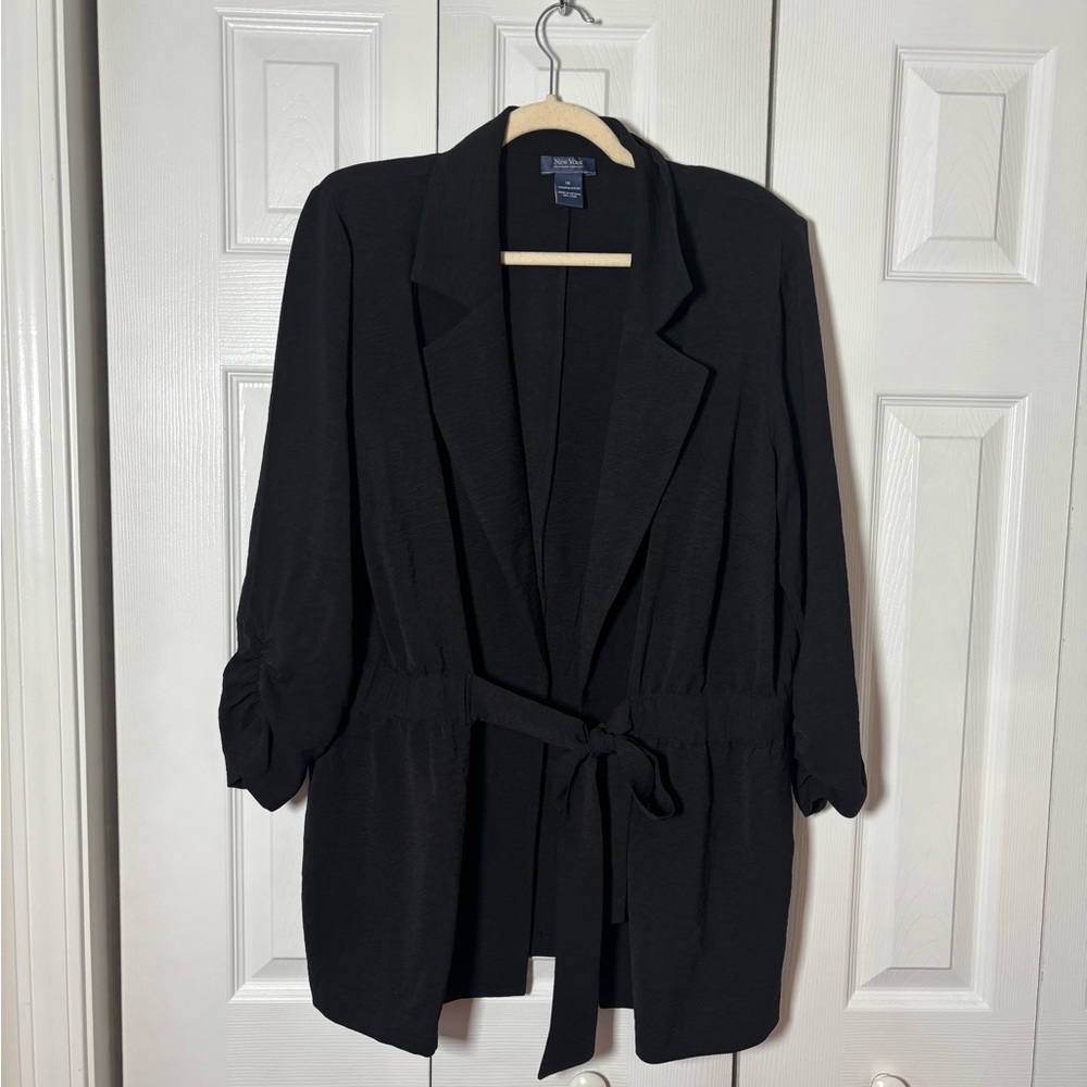 Women's Black Tie Front Lightweight Blazer- Women’s Plus Size 1X